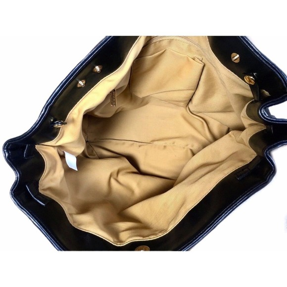 Joan Rivers Slouchy Black Faux Leather Woven Tote Shoulder Bag Gold Chain Strap - Picture 7 of 9